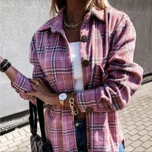 Plaid Stripe Oversized Flannel Top Shacket